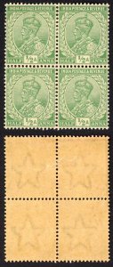 India SG155 1/2a Green Wmk Single Star (Brown gum) Block 2 x U/M