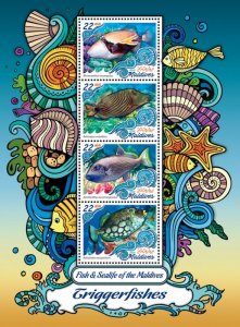 MALDIVES - 2016 - Triggerfishes - Perf 4v Sheet - Mint Never Hinged