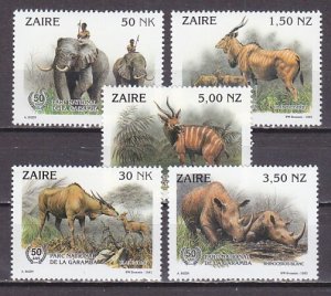 Zaire, Scott cat. 1403-1407. National Game Park issue. Elephants shown.