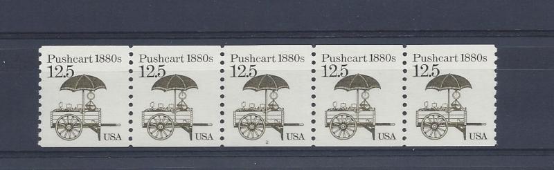 United States, 2133, 12.5c Pushcart Plt.Strip of 5 Plt# 2, *MNH*