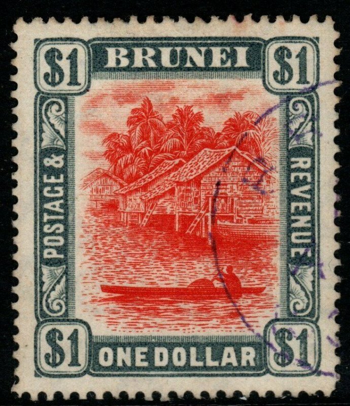 BRUNEI SG33 1907 $1 RED & GREY FINE USED 