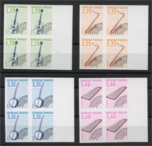 FRANCE, PRECANCELS 1992 MUSIC INSTRUMENTS IMPERF BLo4 MNH