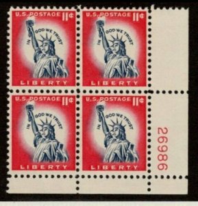 1954 Statue of Liberty Plate Block Of 4 11 Postage Stamps - Sc# 1044a -MNH, OG