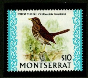 ES-809 MONTSERRAT 1974 SG 316 $10.00 Forest thrush HI VALUE MNH