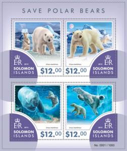 SOLOMON ISLANDS 2015 SHEET SAVE POLAR BEARS WILDLIFE slm15412a