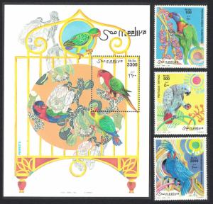 Somalia Parrots Birds 3v+MS MI#746-748+Block 59