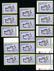 US Stamps # RW51 VF OG NH Lot of 15 PO Fresh Face $112.50