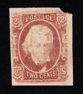 GENUINE CONFEDERATE CSA SCOTT #8 MINT OG H 2¢ BROWN RED SHORT TRANSFER 8-v4