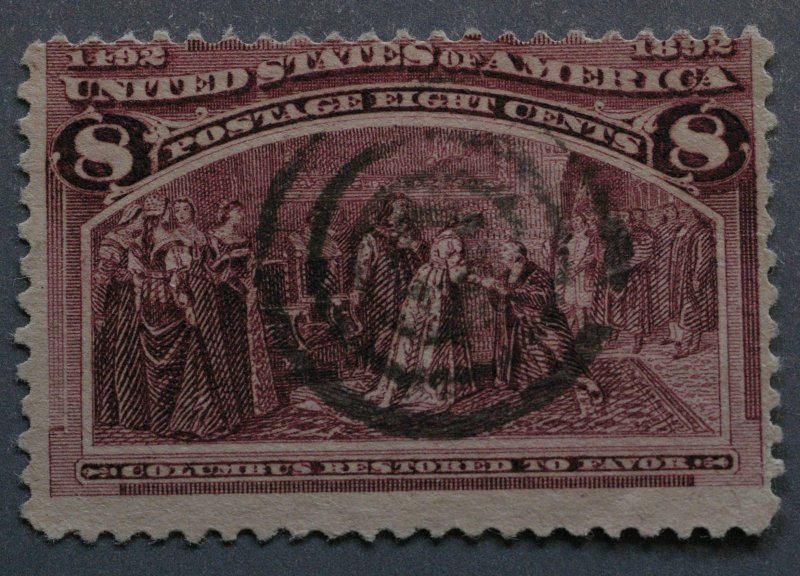 United States #236 Used Centered Bullseye Cancel Bit of Hinge Remnant