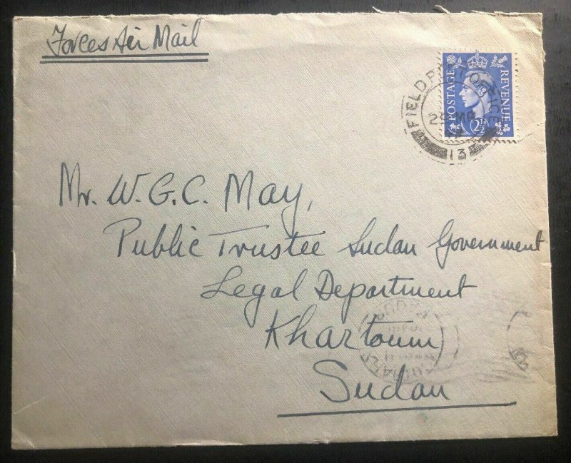 1949 Egypt British Field Post MEF Military Hospital Cover To Khartoum Sudan