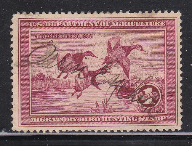 US RW  2 Used 1935 $1 rose lake Duck Stamp CV $160.00