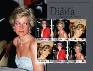 Saint Kitts 2010 - Princess Diana - Sheet of 6 Stamps - Scott #777 - MNH