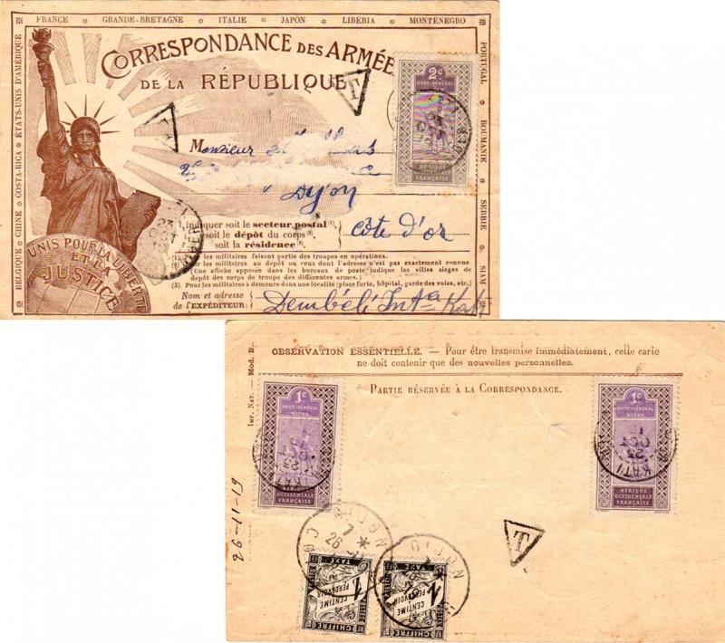 French Sudan Upper Senegal and Niger 1c (2) and 2c Camel Rider 1919 Kati, Ht....