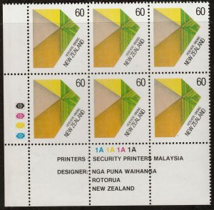New Zealand 1987 60c Visual Arts - Fibre Plate Block UHM