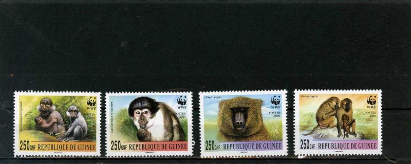 GUINEA 2000 AFRICAN ANIMALS/MONKEY WWF SET OF 4 STAMPS MNH