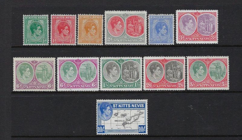 ST. KITTS-NEVIS SCOTT #79-89 1938-48 GEORGE VI SHORT SET- MINT LIGHT HINGED