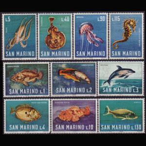 SAN M. 1966 - Scott# 643-52 Fish Set of 10 NH short perf.