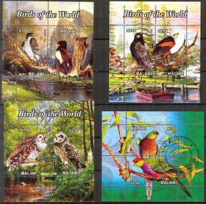 {g017} Malawi 2011 Birds Owls Parrots 4 sheets Used / CTO Cinderella