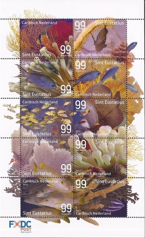 Caribbean Netherlands - 2017 Coral Reef Life - 10 Stamp Sheet - Scott #87 