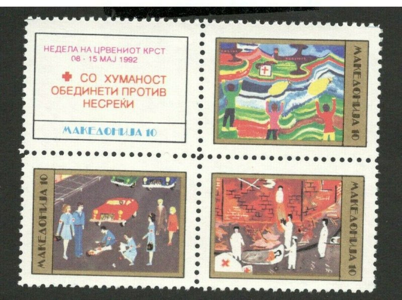 MACEDONIA-MNH** BLOCK OF 4 STAMPS, 20 - RED CROSS--1993. (115) 