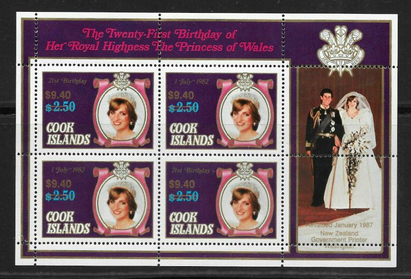 COOK ISLANDS, Royal Mini-Sheets, RARE 1987 SURCHARGE ISSUE, 9 sheets. Cat £600 