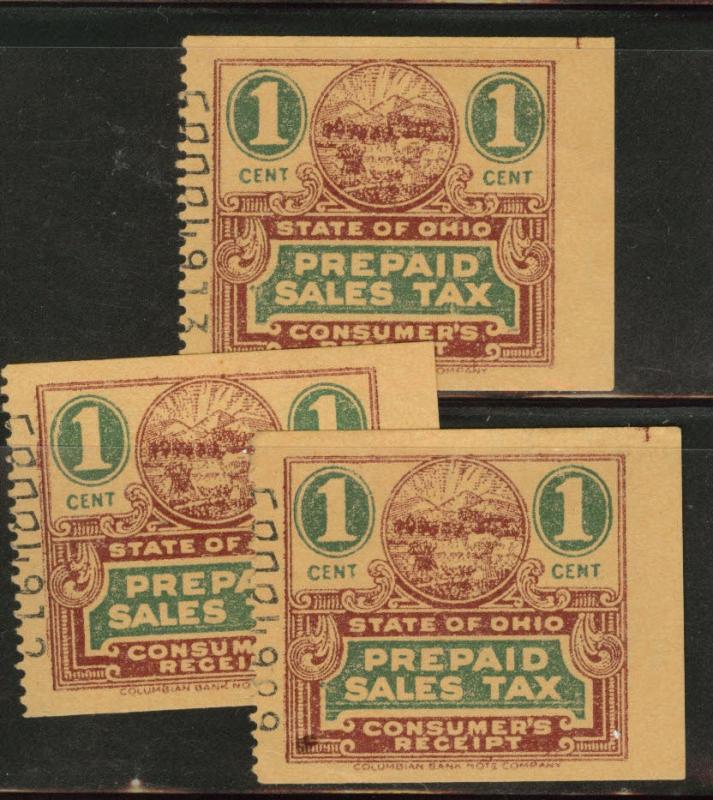Ohio Pre Paid Sales Tax stamps MNG Mint No Gum