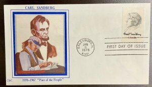 1731 1st Western Silk cachet Carl Sandburg FDC 1978