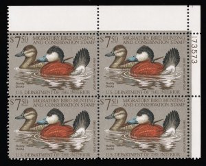 EXCEPTIONAL GENUINE SCOTT #RW48 VF-XF MINT OG NH DUCK STAMP PLATE BLOCK OF 4