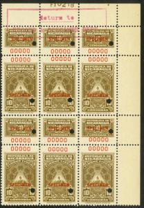 NICARAGUA 1940 10cor REVENUE + TALON Sheet No Block ARCHIVAL SPECIMEN MNH