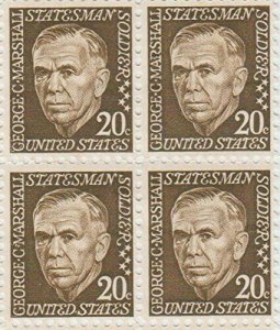 1967 George C. Marshall Block of 4 20c Postage Stamps, Sc# 1289, MNH, OG