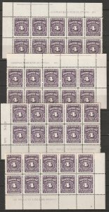 Canada 1935 Sc J17 postage due plate 1 blocks of 10 set MNH**