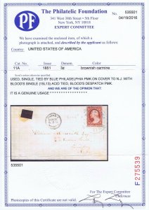 US 15l13 Blood's Despatch US 11A on cover blue Philadelphia cancel 1851 ...