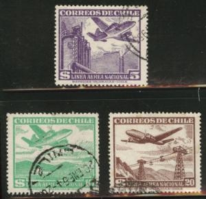 Chile Scott C142-4 used Airmail stamps 1954