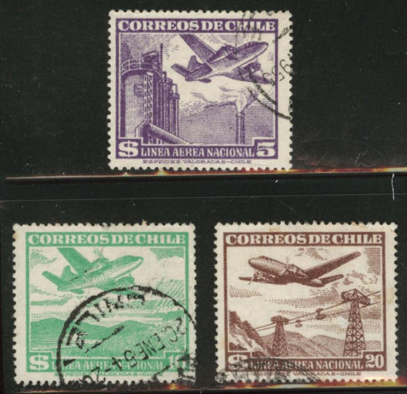 Chile Scott C142-4 used Airmail stamps 1954