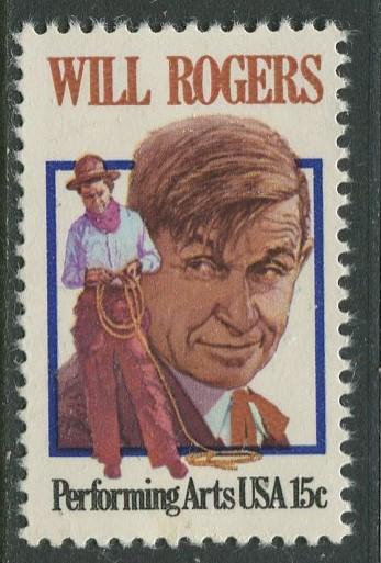 USA - Scott 1801 - Will Rogers -1979- MLH - Single 15c stamp