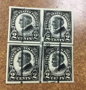 US 611 1923 2c  Black Harding IMPERF  1 precancel block of 4 from Columbus GA