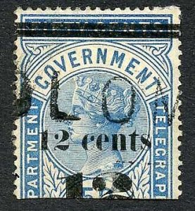 Ceylon Telegraph SGT25 12c on 50c Blue Type T19 Nick at Base of 2