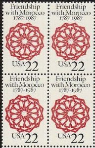 1987 Friendship With Morocco Block of 4 22c Postage Stamps, Sc 2349, MNH, OG