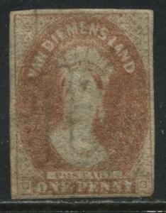 Tasmania QV 1857 1d orange carmine mint o.g. 4 margins