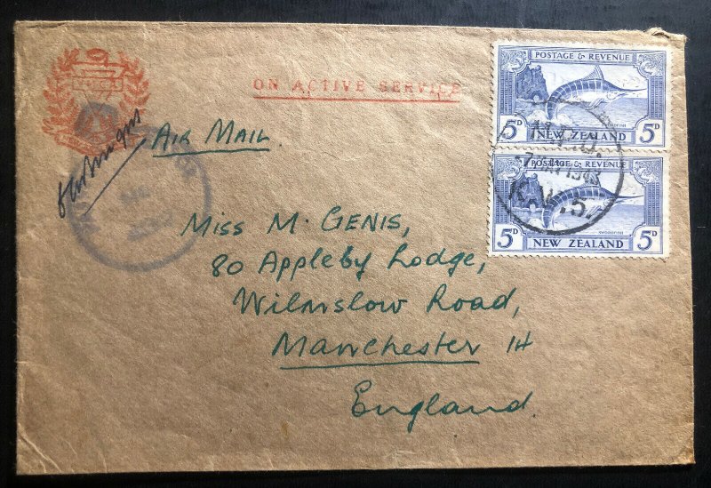 1943 New Zealand Army Post Office On Active service Cover To Manchester England