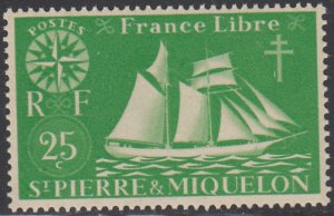 St Pierre et Miquelon 1942 MNH Sc #302 25c St Malo Fishing Schooner