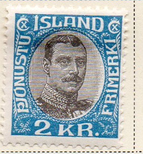 Iceland Sc  O48 1930 2 kr Christian X Official stamp mint