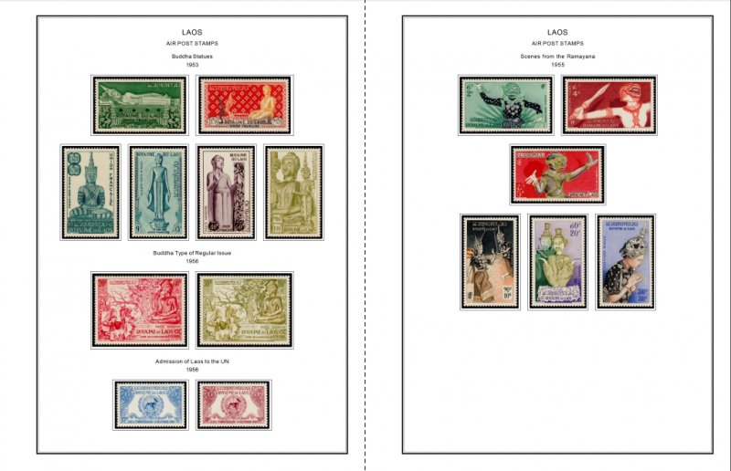 COLOR PRINTED FRENCH SE ASIA 1886-1956 STAMP ALBUM PAGES (32 illustrated pages)