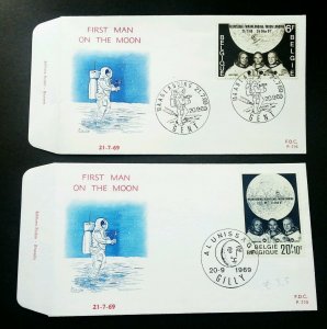 Belgium First Man On The Moon 1969 Space Astronomy Astronauts (FDC pair)