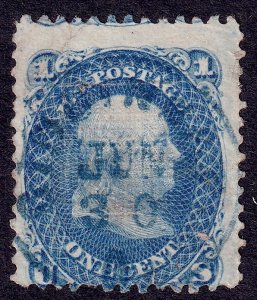 US Scott 86, 1868 Franklin, 1c blue, FINE USED