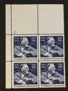 Scott # 1950 20-cent Franklin Delano Roosevelt, MNH Plate Block of 4