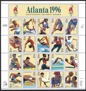 United States #3068 32¢ Olympic Games. (1996).  Full mini-sheet. MNH