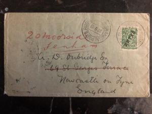 1910 Shanghai China Russian Post Office Cover To New Castle England