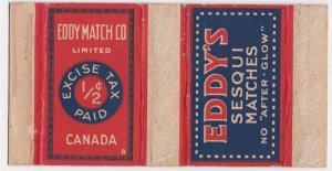 Canada Revenue 1/2¢ Excise Tax Matchbox EDDY'S SESQUI MATCHES X 4