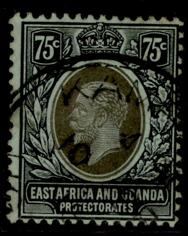 EAST AFRICA and UGANDA GV SG52b, 75c black/blue-green (olive back), FINE USED.